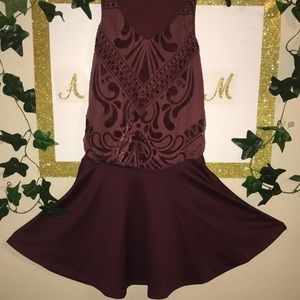 Burgundy tank top and skirt